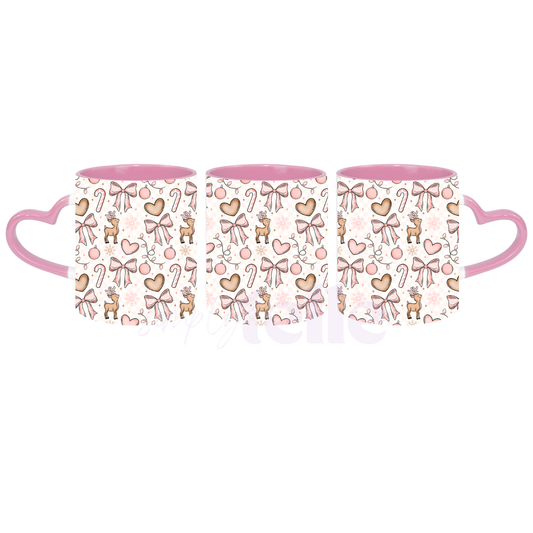 Cutesy Light Pink Xmas - Pink Heart Handle Mug