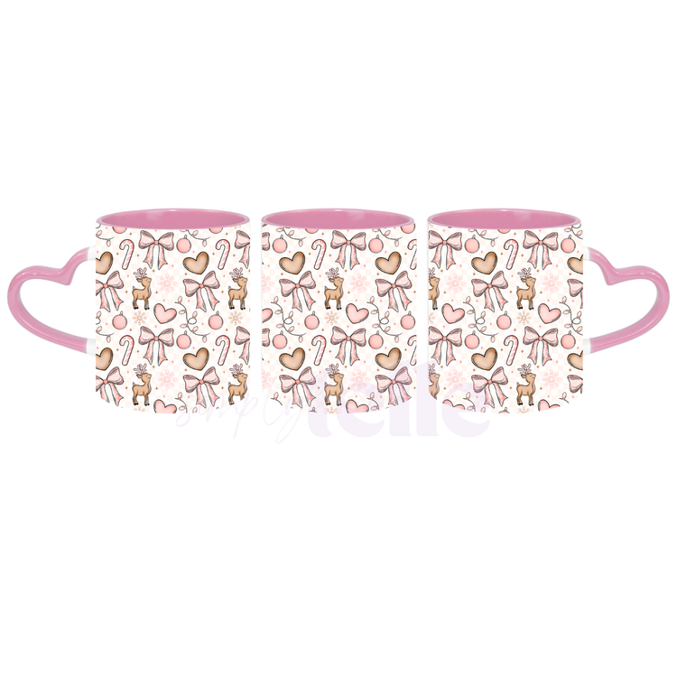 Cutesy Light Pink Xmas - Pink Heart Handle Mug
