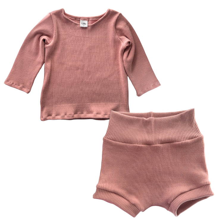 Dusty Nude - Ribbed Knit Long Sleeve Top & Bummies Baby/Kids