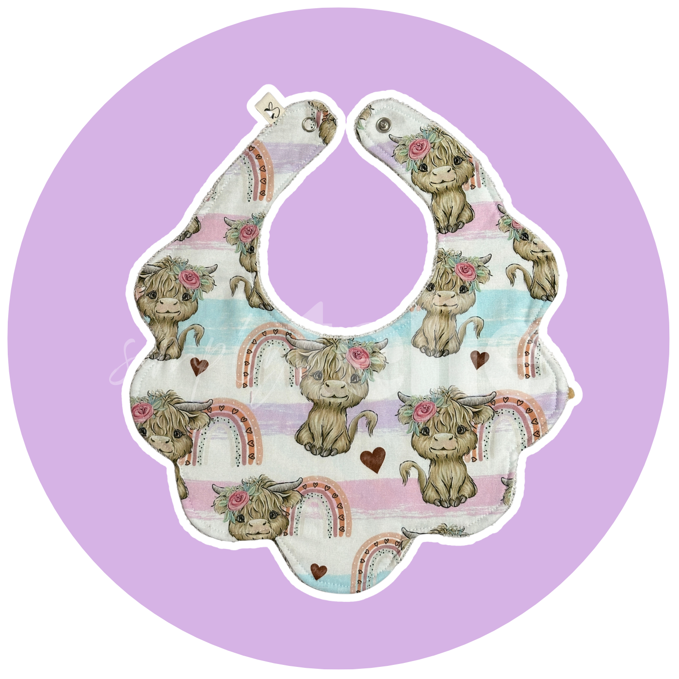 Pastel Highland Cow - Bib Scallop