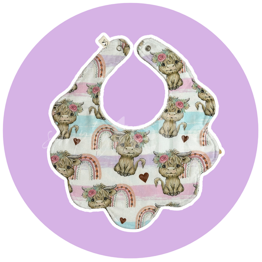 Pastel Highland Cow - Bib Scallop