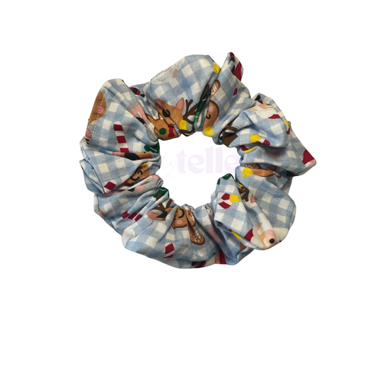 Blue Gingham Xmas - Regular Scrunchie