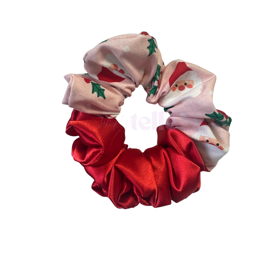 Ruby Red Satin & Pink Santa Scrunchie | Duo Tone