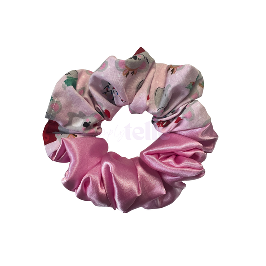 Pink Koala Xmas & Satin Scrunchie | Duo Tone
