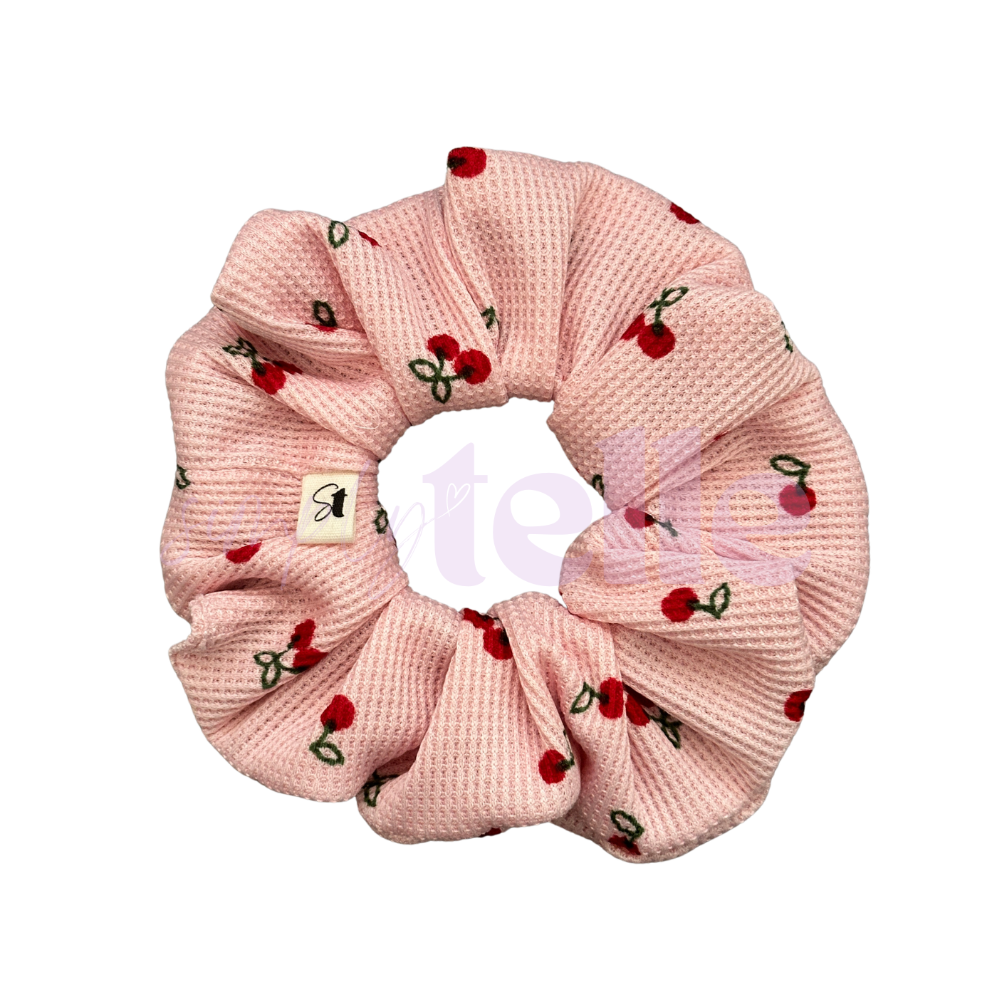Pink Cherry Waffle Knit - Regular Scrunchie